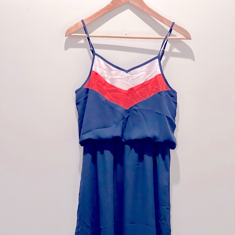 Navy blue chevron stripe tank mini dress XS